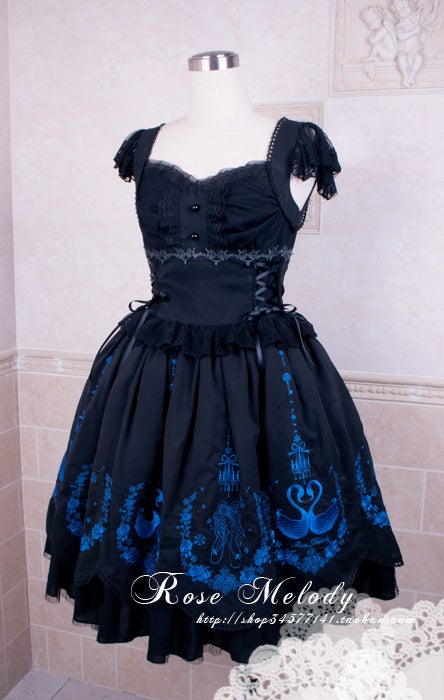 Rose Melody Swan Princess Embroidery JSK I by Chinese Indie Brand