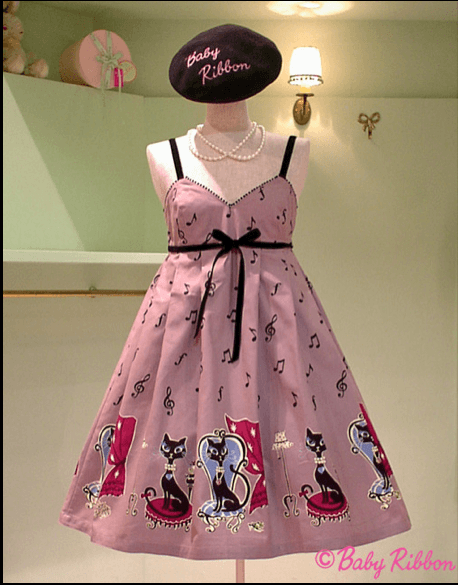 Music Note and Cat Print Sleeveless OP by Emily Temple Cute