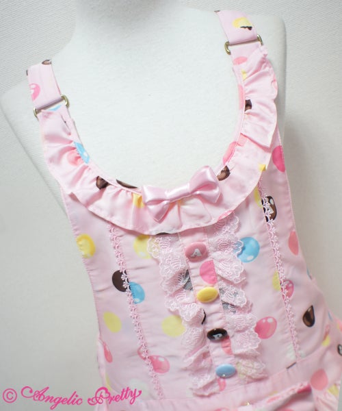 Polka Dot Chocolate Salopette Set by Angelic Pretty