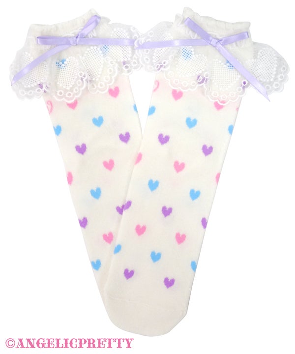 Candy Petit Heart Crew Length Socks by Angelic Pretty