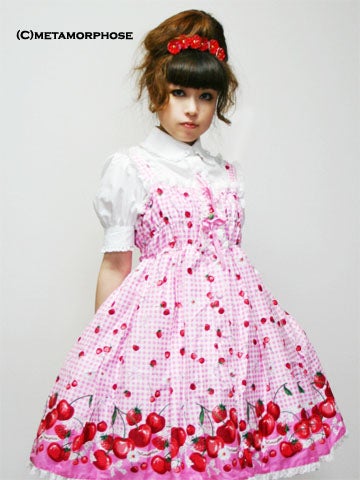 Gingham Cherry Shirring JSK by Metamorphose Temps de Fille
