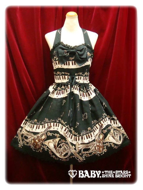 ALICE and the PIRATES 黒猫のダンス柄OPバレッタ グリーン Dance of the Black Cats JSK II by Alice and the Pirates