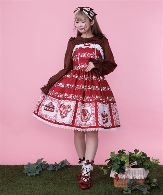 【値下げ可】 Chalmiere ベイクドベリージャンパースカート 赤 Chalmiere ~ Baked Berry JSK by Axes Femme