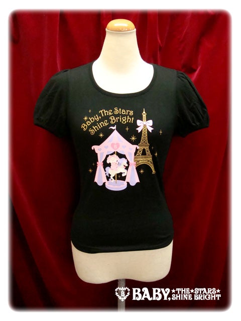 ☆*様 パリのうさくみゃちゃん半袖Tシャツ　黒 Usakumya-chan Paris Short Sleeve T-Shirt by Baby, the Stars Shine