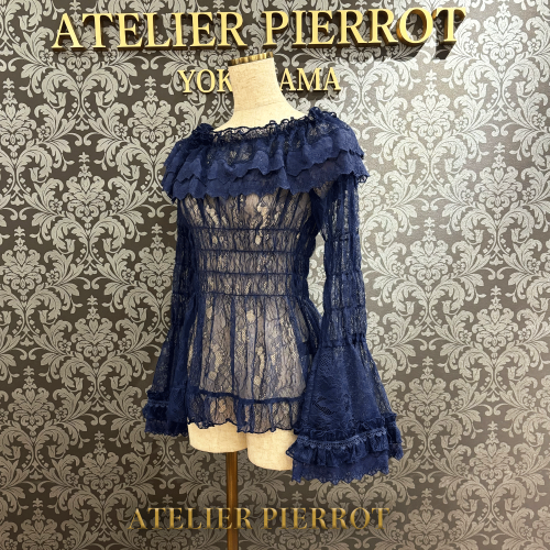 Shirring Princess Sleeve Blouse-Lace by Atelier Pierrot