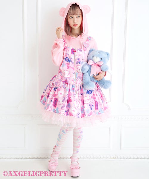 【即購入可】Angelic Pretty Girly Sticker サロペ angelic pretty girly sticker オーバーニー ピンク Angelic Prettyの
