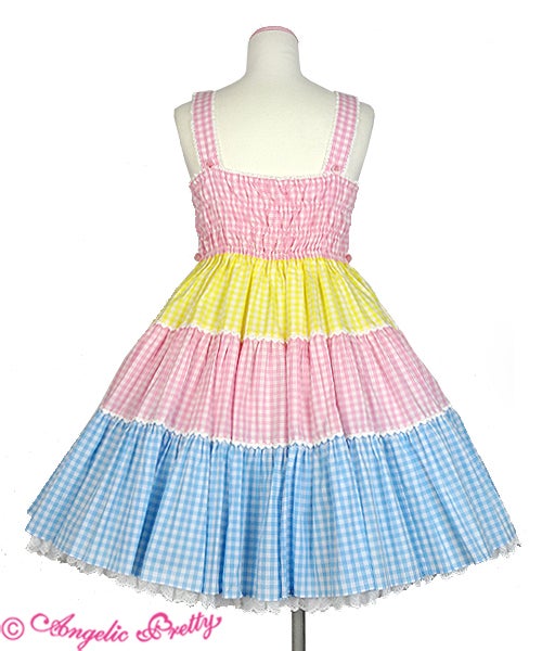 Gingham Color Scheme Shoulder Ribbon JSK by Angelic Pretty