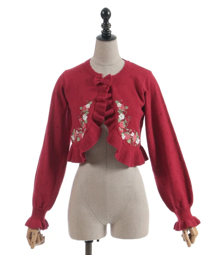 Chalmiere シャルミエール いちご刺繍ニットボレロ 赤 Chalmiere ~ Strawberry Embroidery Knit Bolero by Axes Femme
