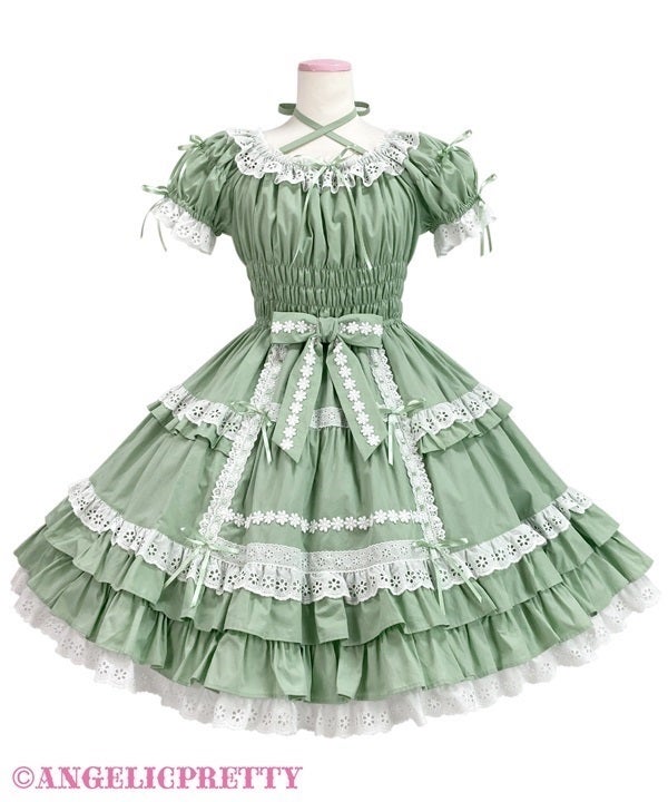 Flower Lace Frill Shirring OP by Angelic Pretty