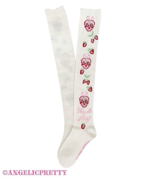 Strawberry Cake Partyオーバーニー ピンク Strawberry Cake Party OTKs by Angelic Pretty