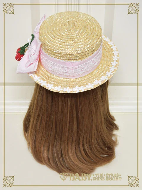 くみゃちゃんとゆらゆらいちごのカンカン帽 ピンク Kumya Swinging Strawberry Boater Hat by Baby, the Stars Shine Bright