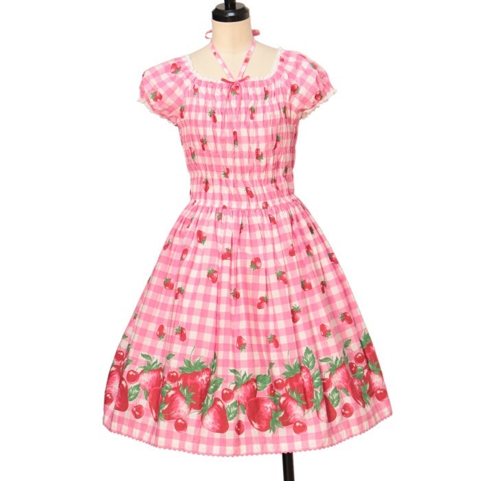 Gingham Strawberry Print OP by Emily Temple Cute