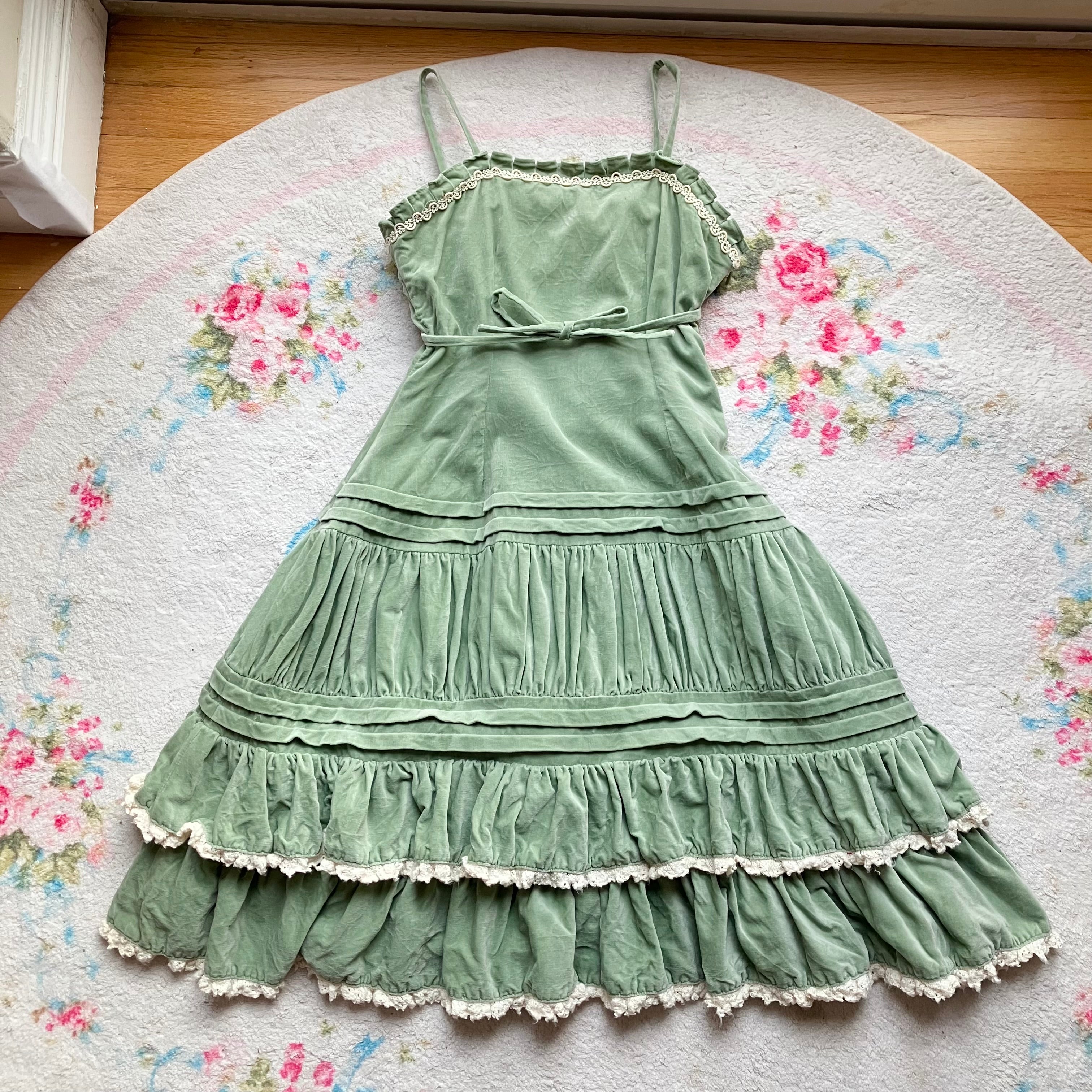 victorianmaiden　ストライプリボンセーラースカート（ミント） Velveteen Gather JSK by Victorian Maiden