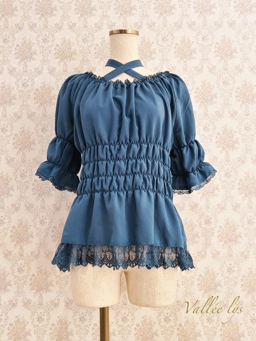 Half Sleeve Shirred Blouse by Atelier Pierrot
