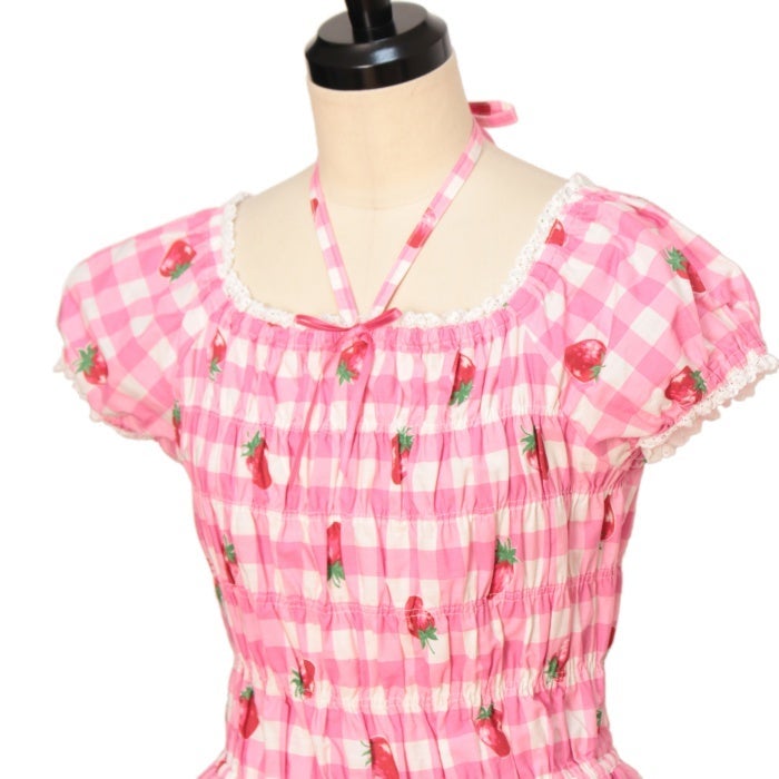 Gingham Strawberry Print OP by Emily Temple Cute