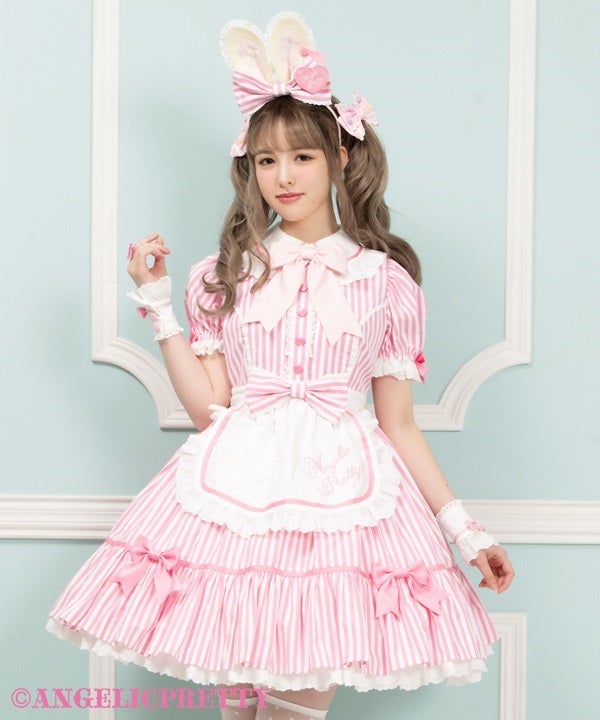 AngelicPrettyリリカルバニーストライプダイナーワンピースSet Lyrical Bunny Stripe Diner OP Set by Angelic Pretty