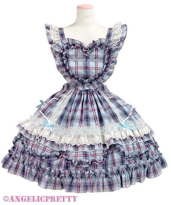 Heart Bib Skirt (Tartan) by Angelic Pretty