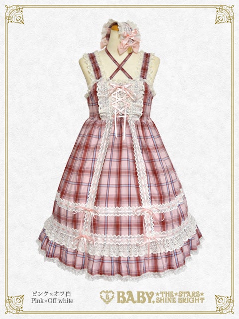 タータンチェックベビードール＆プリンセスドロップヘッドドレスセット　エンジ Tartan Check Babydoll JSK & Princess Drop Headdress Set (2023) by