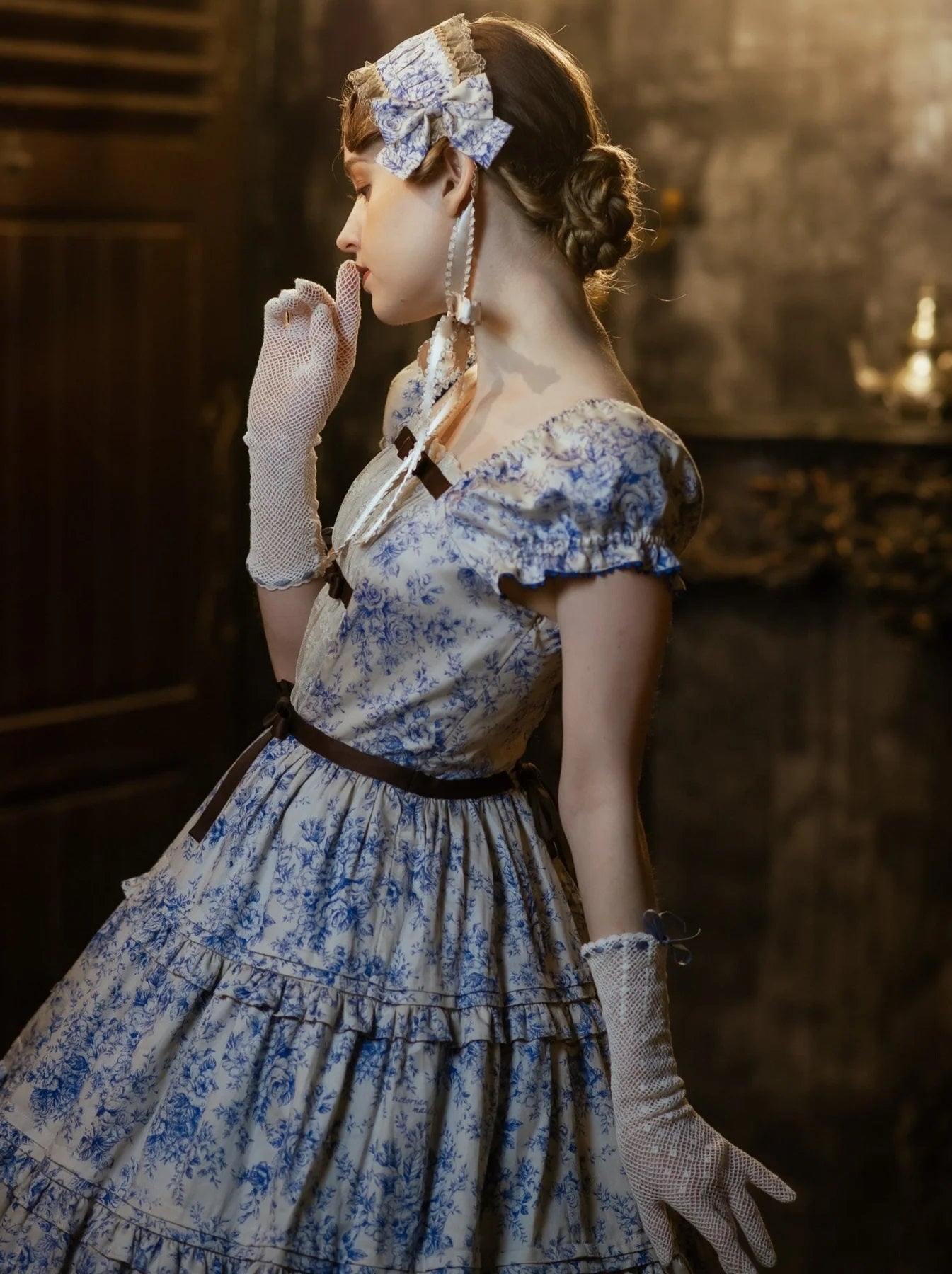 Toile de Rococo Bouquet Tiered Long OP by Victorian Maiden