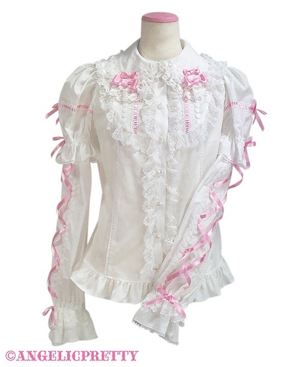 Agelic pretty 立ち襟レース リボン 王冠釦 ブラウス　姫王子 懐古 Tiara Lace Ladder Ribbon Sleeve Blouse by Angelic Pretty