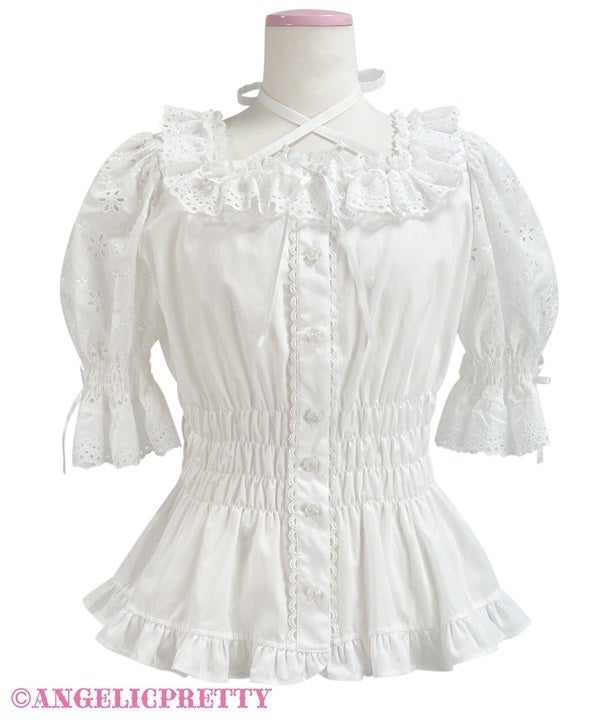 Flower Lace Shirring Blouse by Angelic Pretty