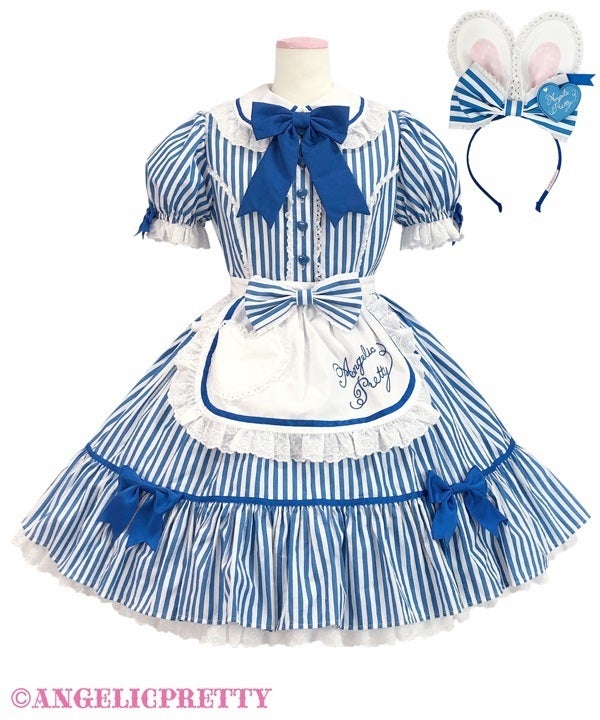 AngelicPrettyリリカルバニーストライプダイナーワンピースSet Lyrical Bunny Stripe Diner OP Set (2024 2nd release) by Angelic Pretty
