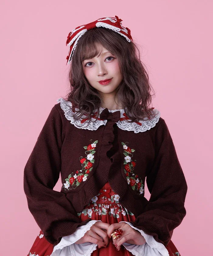 Chalmiere ~ Strawberry Embroidery Knit Bolero by Axes Femme
