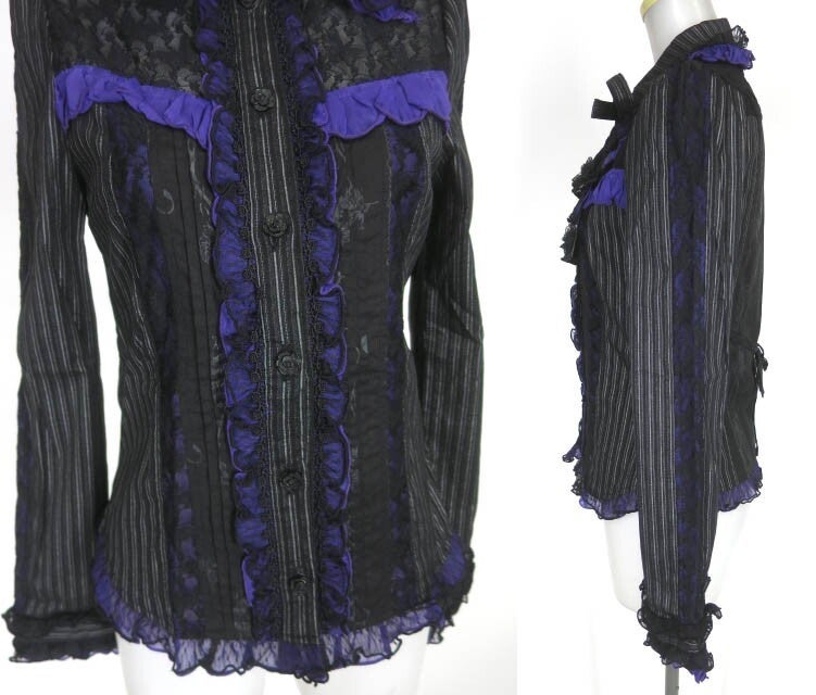 h.Naoto FRILL Striped Blouse With Jabot by h.NAOTO