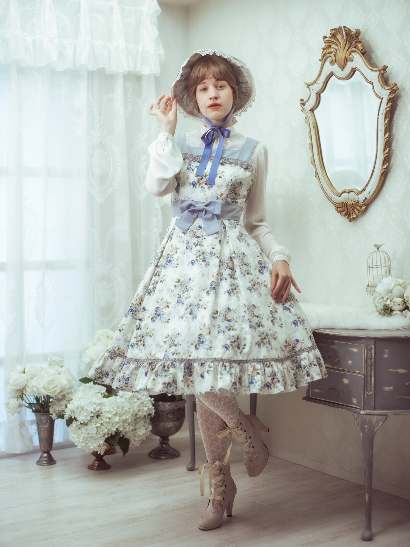 Rococo Bouquet Print Doll Hat by Victorian Maiden