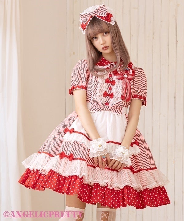 Stripe Girly Cafe OP Set by Angelic Pretty