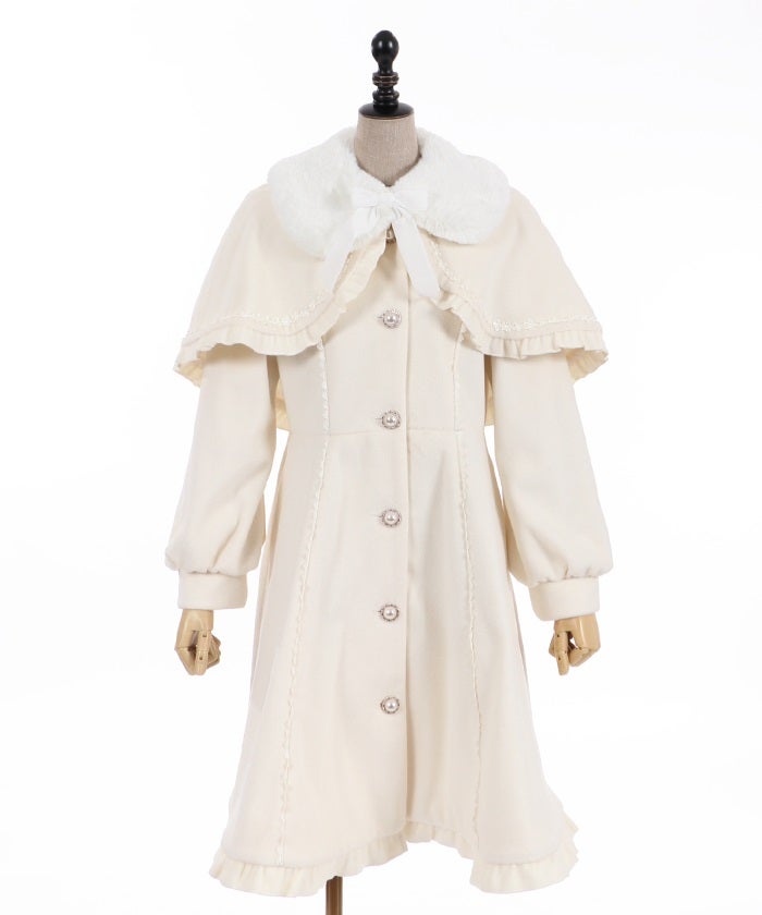 axes femme kawaii ケープ付きロングコート ホワイト Kawaii - Long Coat with Cape by Axes Femme