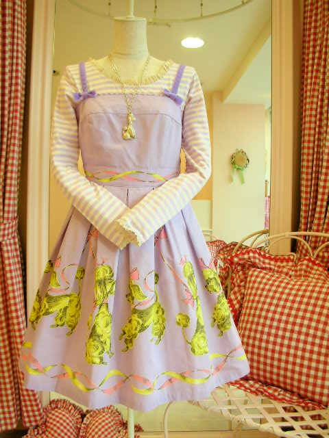 Poodle Print Sleeveless OP with Velvet Ribbons by Emily Temple Cute