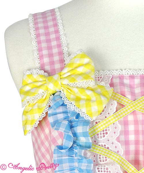 Gingham Color Scheme Shoulder Ribbon JSK by Angelic Pretty