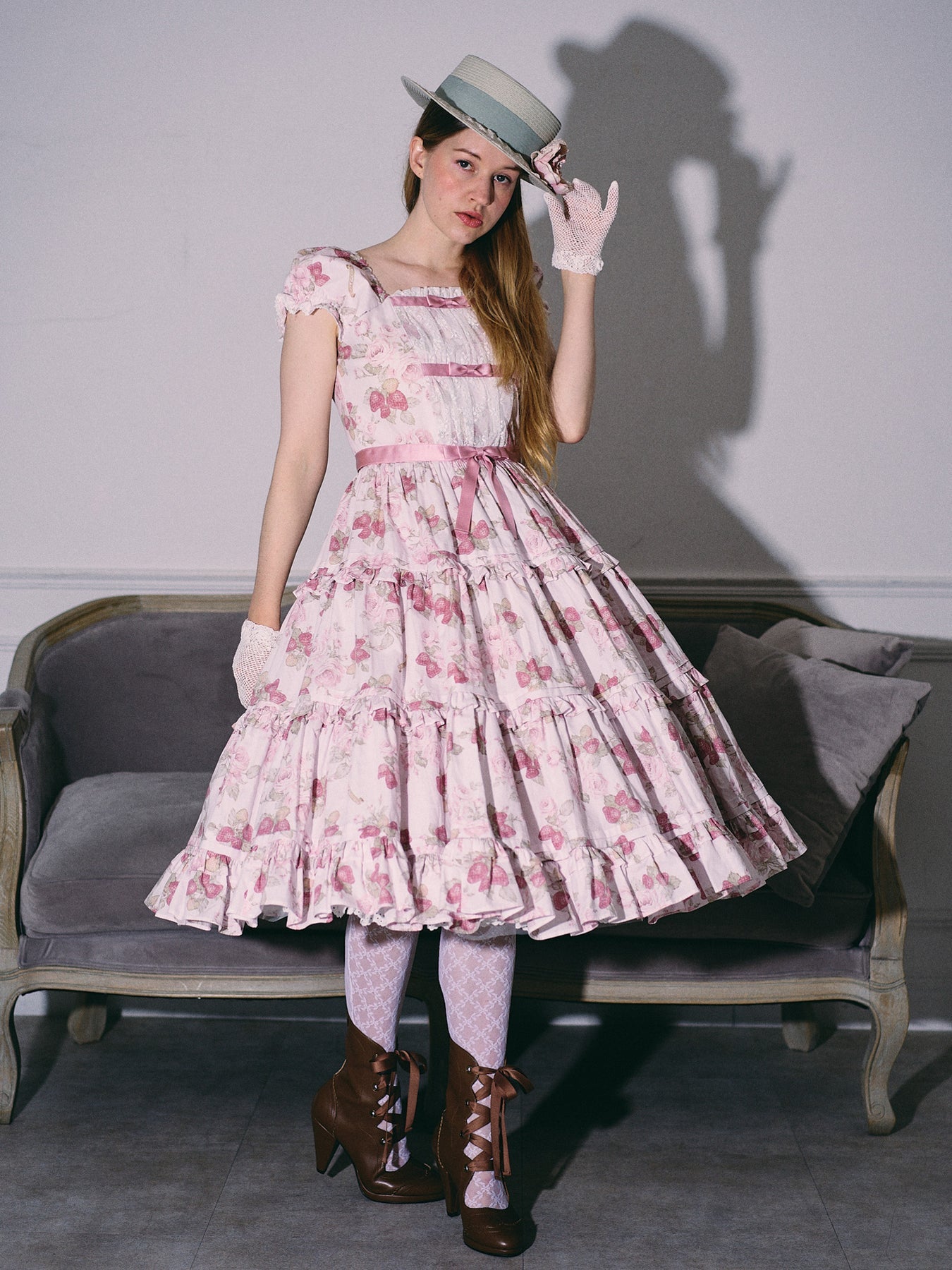 Victorian maidenイングリッシュベリーリボンティアードロングドレス English Berry Ribbon Tiered Long OP by Victorian Maiden