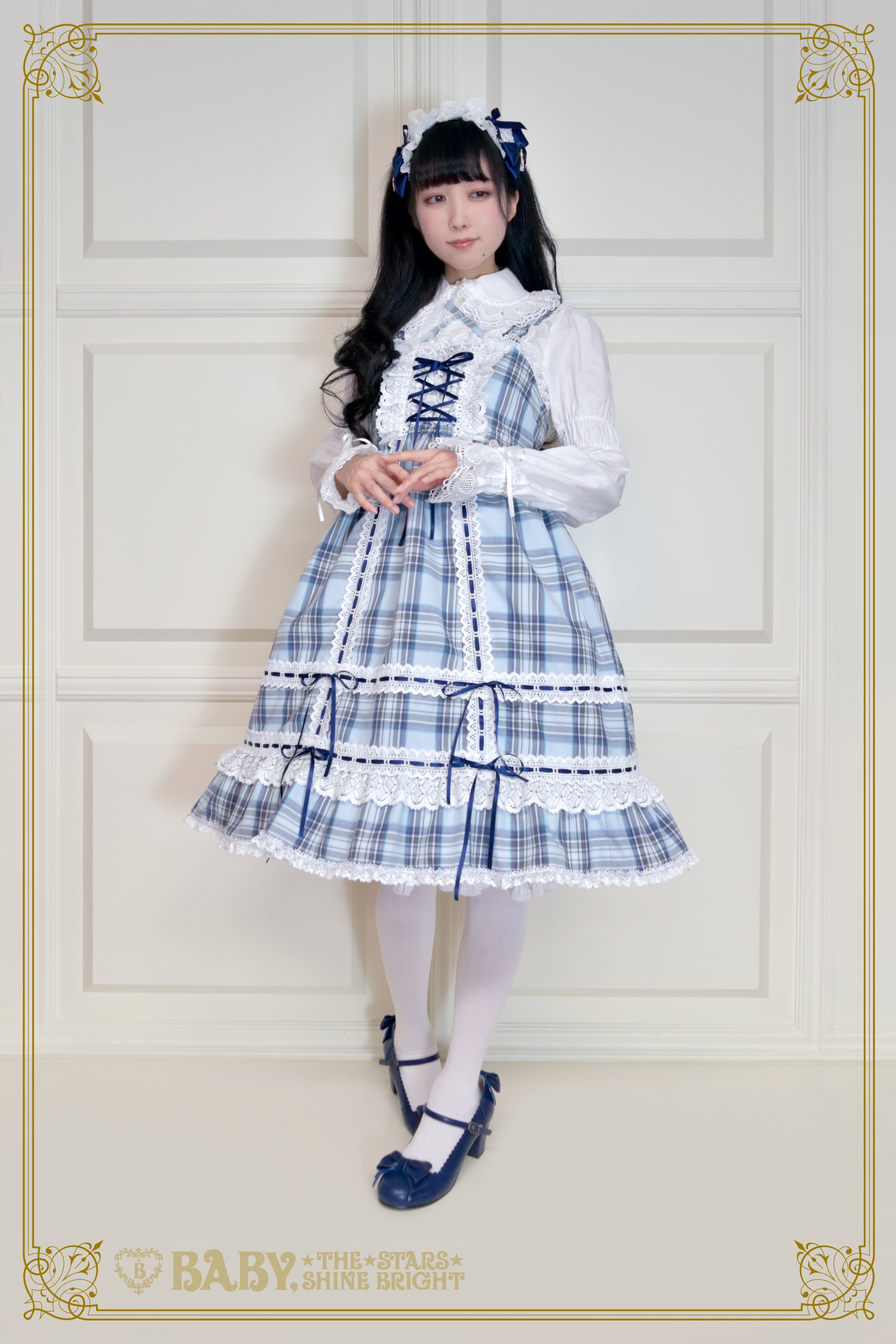 Original Tartan Check Babydoll JSK and Princess Drop Headdress by