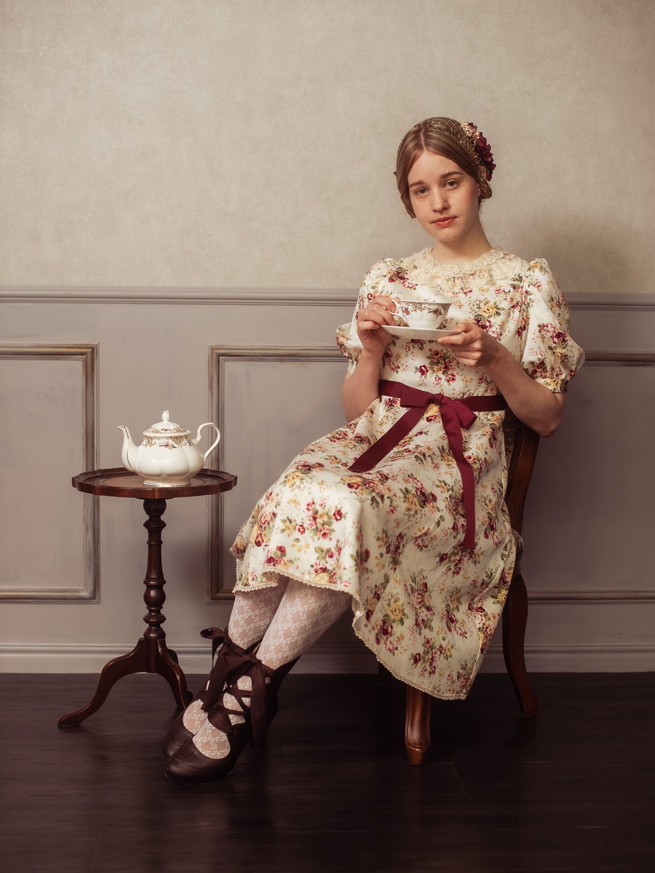 Rococo Bouquet Print Bisque Doll OP by Victorian Maiden