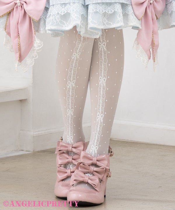 Dot Ribbon Lace Tights by Angelic Pretty
