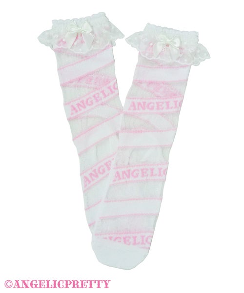 Striped Candy Crew Length Socks (2021) by Angelic Pretty