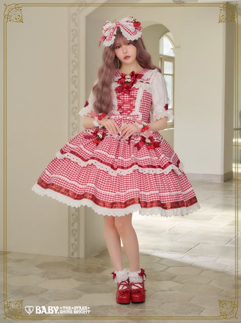 Swinging Strawberry's Happy Berry Present Gingham JSK by Baby, the