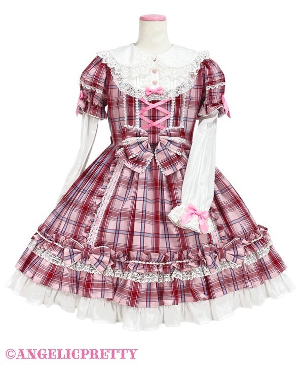 アンジェリックプリティ Dolly Girl 付け袖ワンピース ピンク Dolly Girl Detachable Sleeves OP (Tartan) by Angelic Pretty