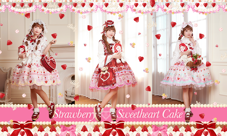 BABY,StrawberrySweetheartCake柄RibbonJSK Strawberry Sweetheart Cake Ribbon JSK by Baby, the Stars Shine Bright