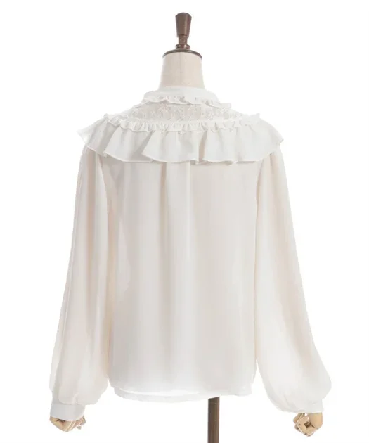 Frill Blouse with Jabot Brooch by Axes Femme