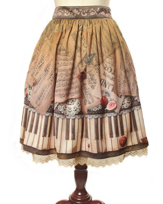 abilletage　アビエタージュ　アンティークピアノスカート ミディアム丈 abilletage ~ Antique Piano Skirt (Medium Length) by Indie Brand