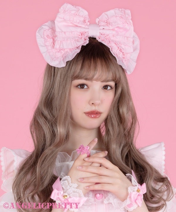 Logo Embroidery Frill Ribbon Head Bow (2024) by Angelic Pretty