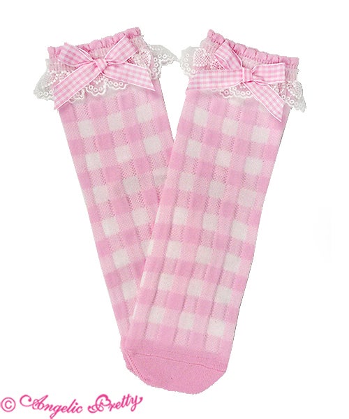 Lovely Gingham Crew Length Socks by Angelic Pretty