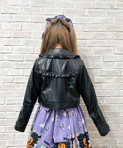 Kawaii - Frill Faux Leather Rider Jacket by Axes Femme