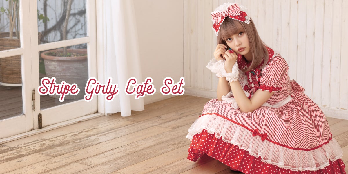 Stripe Girly Cafe OP Set by Angelic Pretty