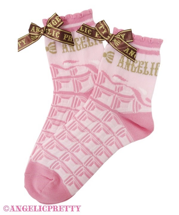 Melty Chocolate Crew Length Socks (2024) by Angelic Pretty