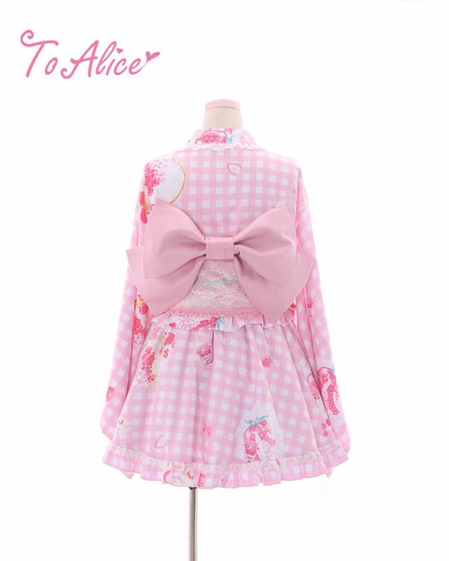 ToAlice C2167 Strawberry Gingham Check Yukata Set by Chinese Indie