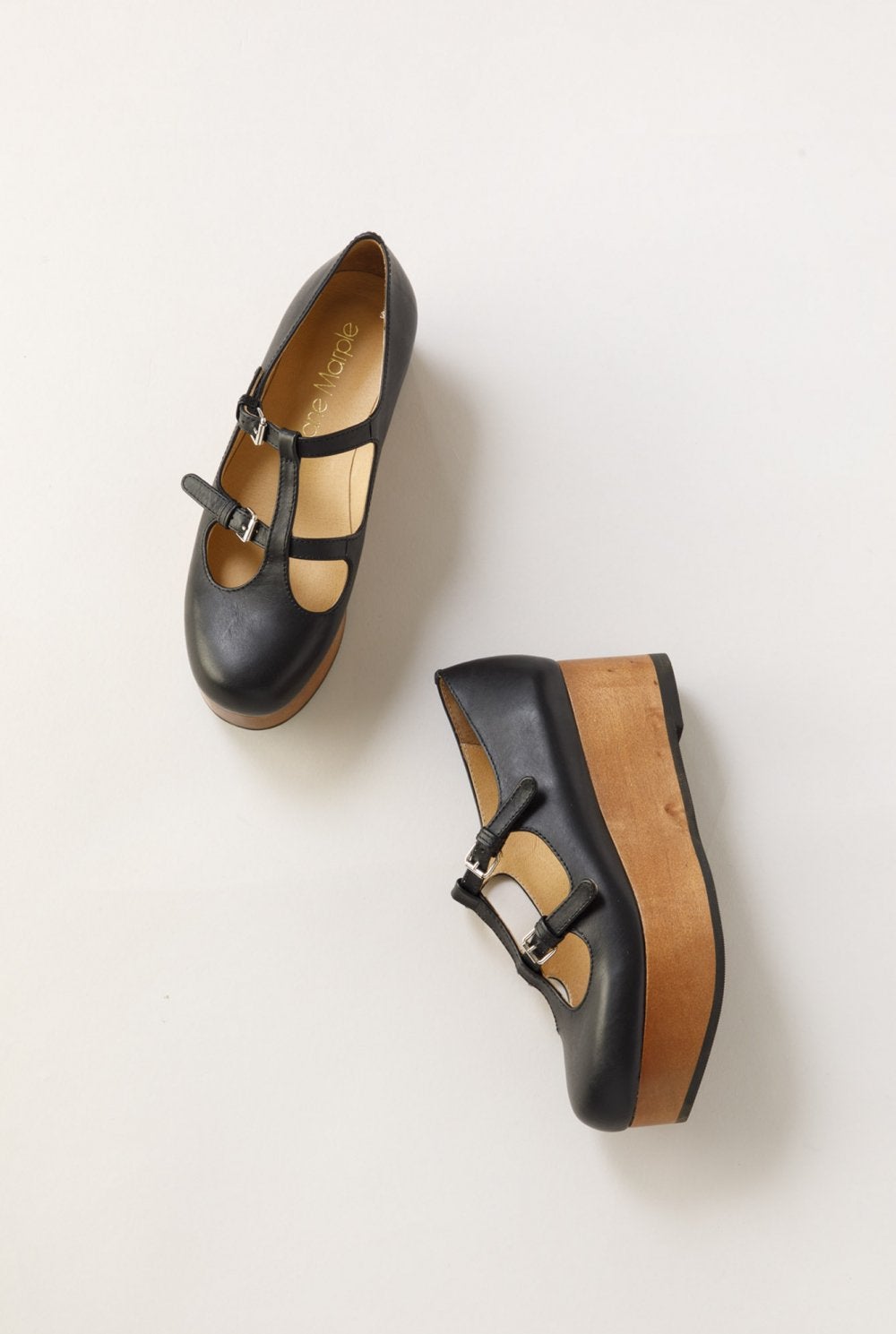 Jane Maple 靴　ウッドソール2ストラップシューズ　ブラウン Wood Sole 2-Strap Shoes (2022) by Jane Marple